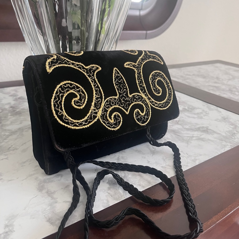 Vintage GIVENCHY  PARIS Black and Gold handbag clutch 80s